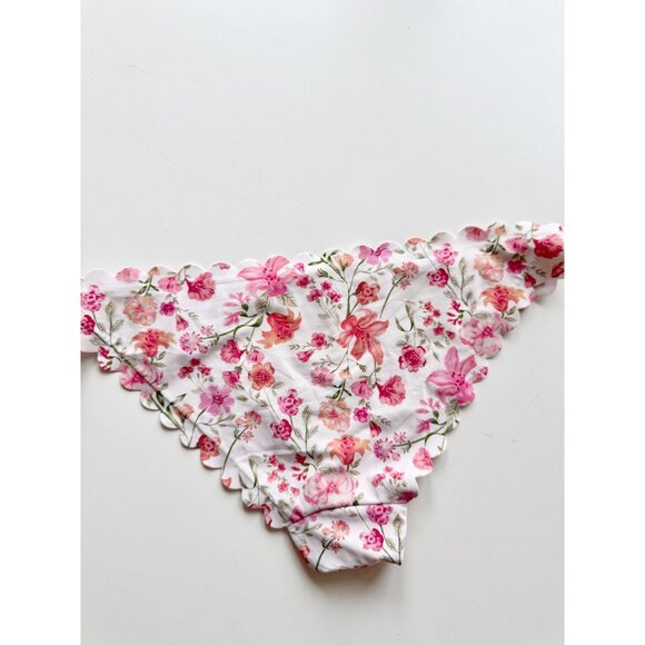 H&M White Pink Floral Scalloped 2pc Halter Bikini Set, Size 36D/10 - Picture 6 of 12